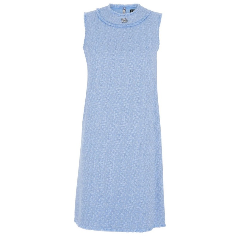 Dolce & Gabbana Logo Plaque Tweed Sleeveless Mini Dress