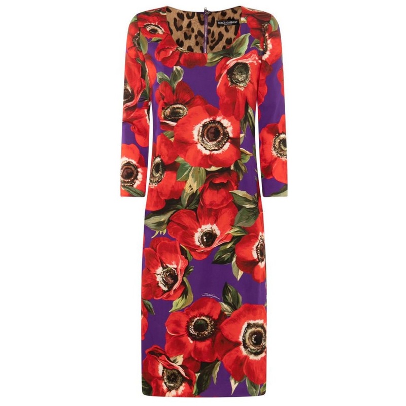 Dolce & Gabbana Anemone Printed Charmeuse Sheath Dress