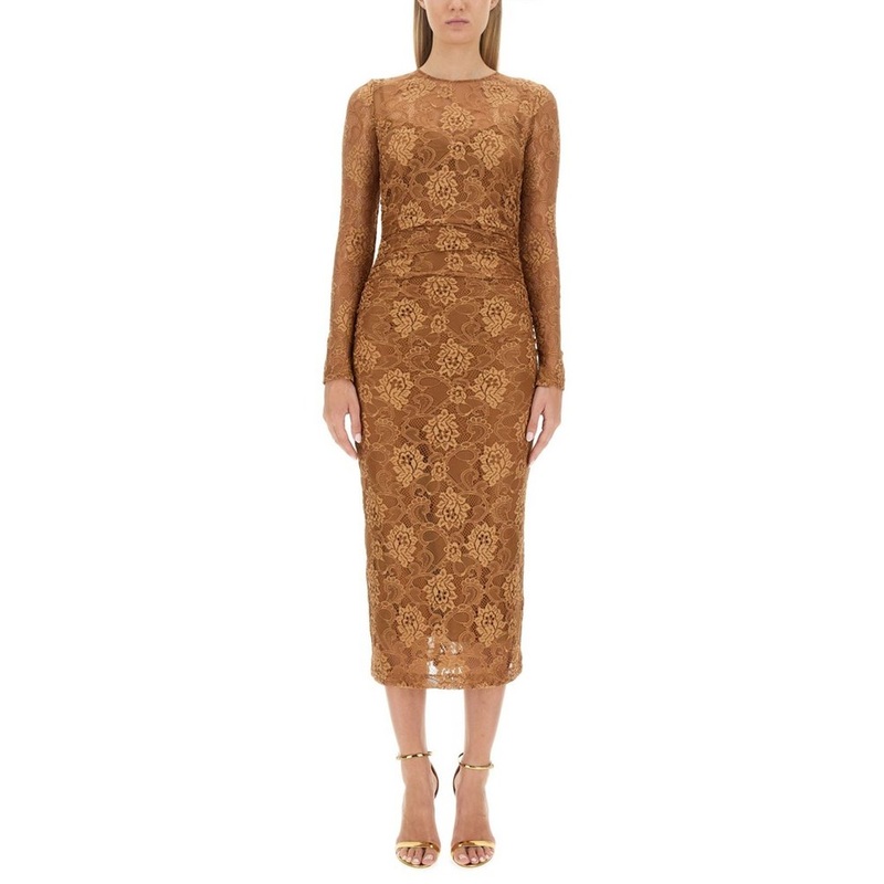 Dolce & Gabbana Chantilly-Lace Crewneck Midi Dress