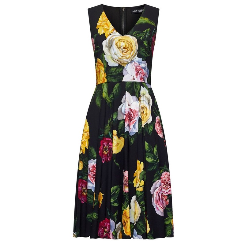 Dolce & Gabbana Floral Printed Cady Calf-Length Dress