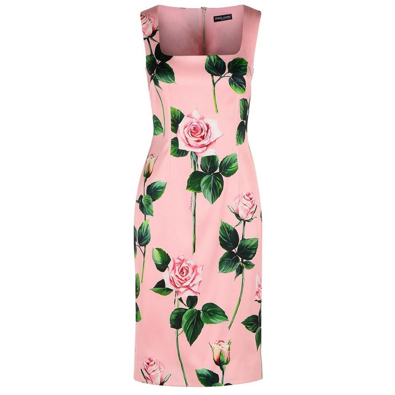 Dolce & Gabbana Floral Printed Square Neck Midi Dress