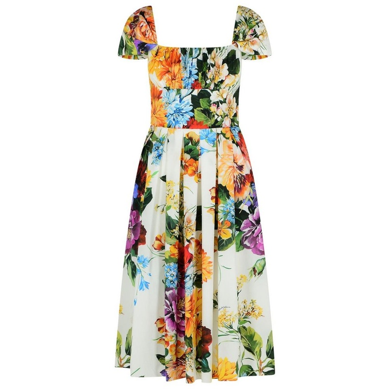 Dolce & Gabbana Flower Bouquet-Printed Poplin Dress