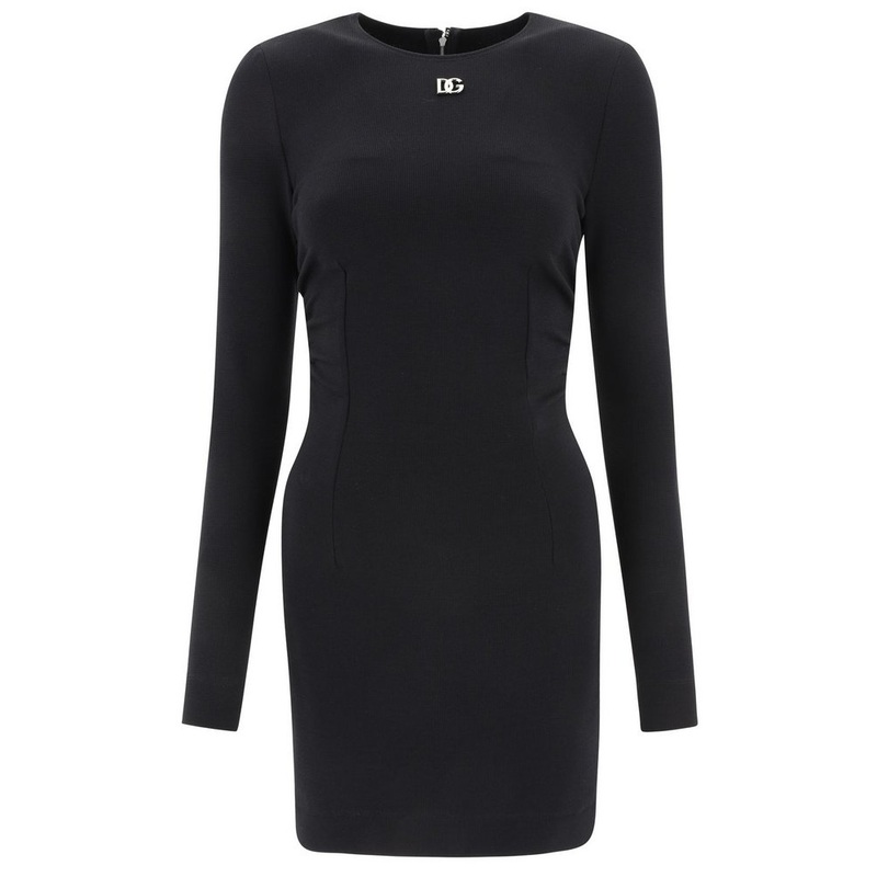 Dolce & Gabbana Logo-Plaque Long-Sleeved Crewneck Mini Dress