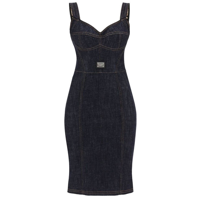 Dolce & Gabbana Logo-Plaque Sleeveless Midi Denim Dress