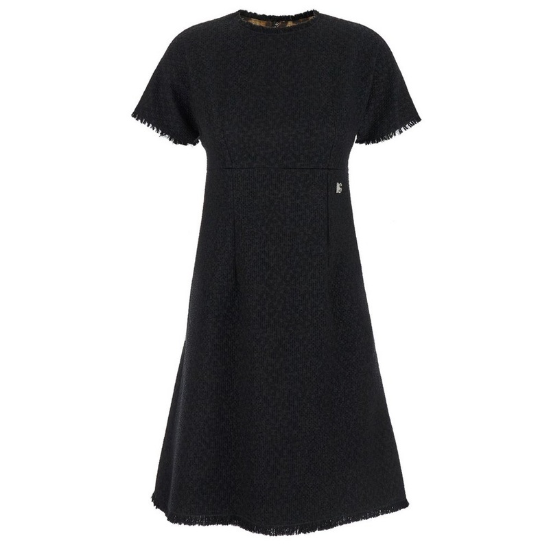 Dolce & Gabbana Logo Plaque Tweed Short-Sleeved Dress