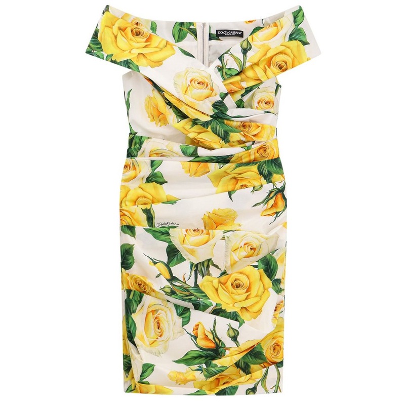 Dolce & Gabbana Rose Printed Short Draped Mini Dress