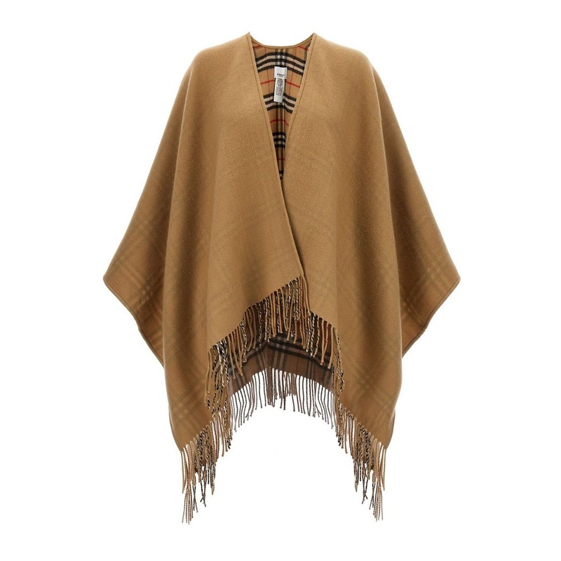 Burberry Checked Fringed-Edge Reversible Cape