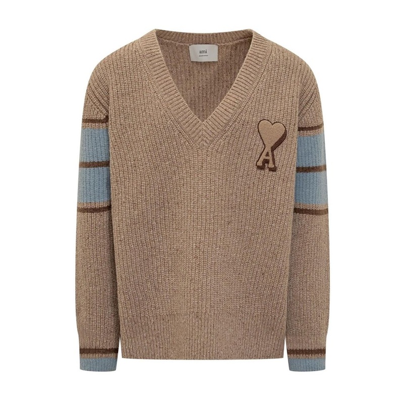 AMI Paris Logo Patch V-Neck Jumper